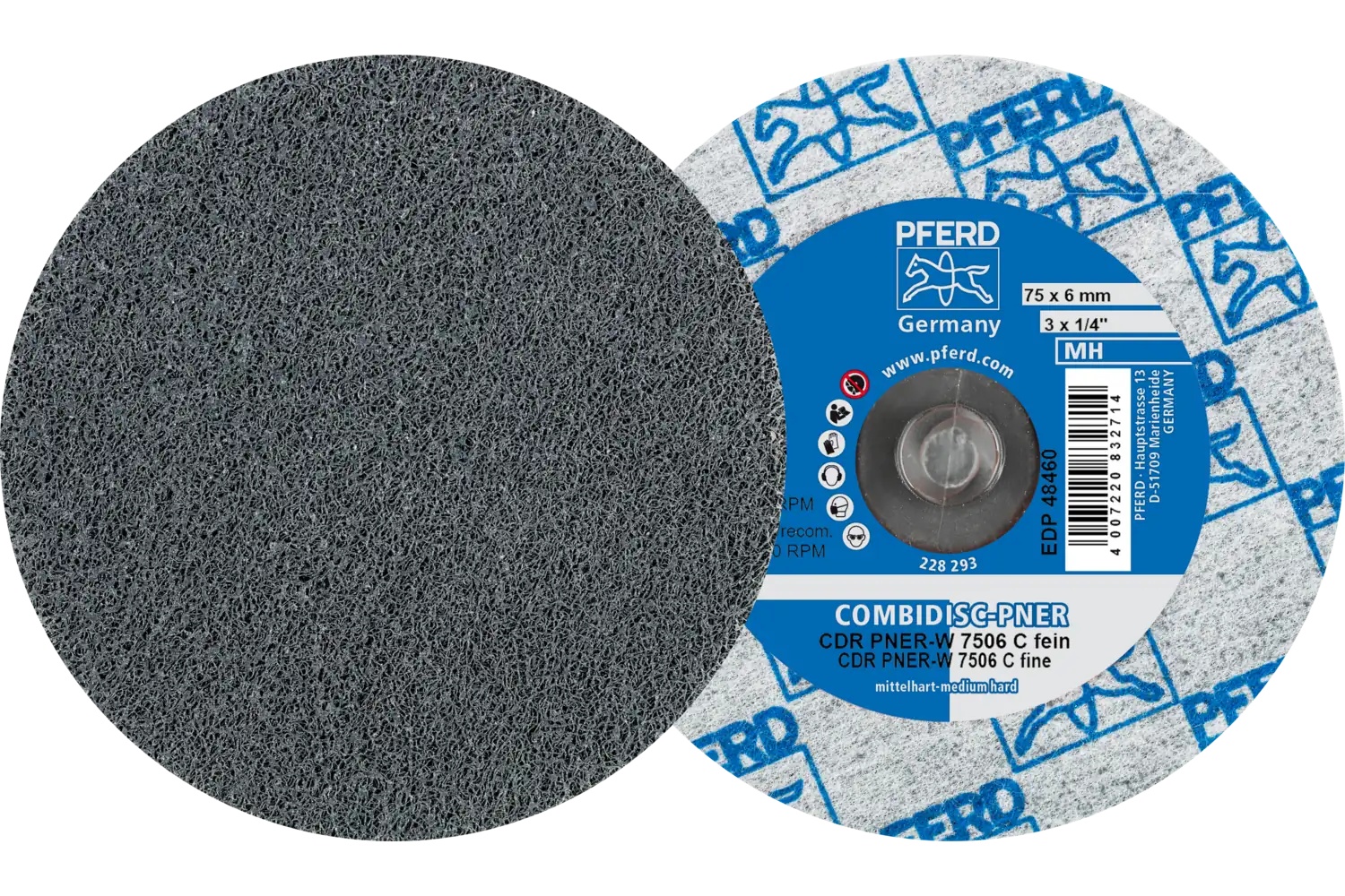 Picture of Pferd CombiDisc® Unitized Disc, 3" Dia, Type CDR, Fine, Medium-Hard, 6SF, Silicon carbide